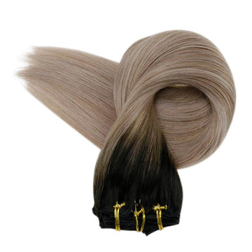 Up To 73% Off Clip in Extensions 100% Remy Human Hair Balayage Color (1B/18/12) - FShine Shop